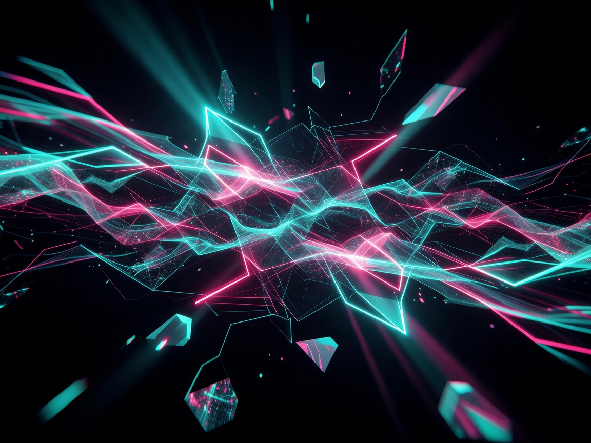 Abstract cyberpunk game interface in cyan and magenta